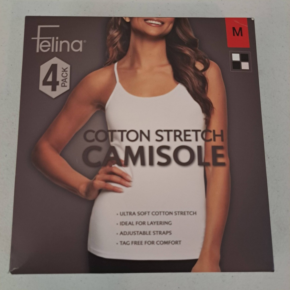 Felina Womens Tank Medium White Black NWT 4pk Cotton Stretch  1676-224